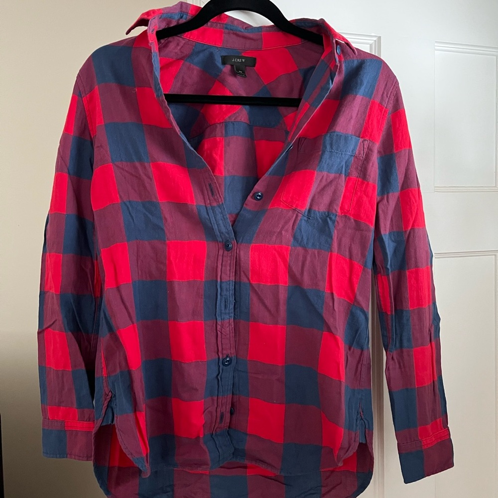 J. Crew Plaid Classic Button Down Shirt Blouse 00